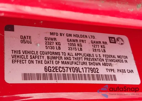 2009 Pontiac G8 Gt из США, поврежденный, VIN 6G2EC57Y09L177902